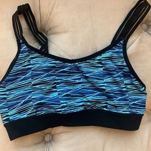 medium blue and black pattern sports bra